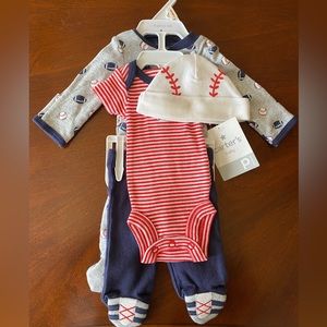 NWT Carters 4 Piece Set Football Theme Preemie Size.
